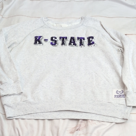 PINK Victoria's Secret Tops - PINK Victoria's Secret K-State Crew Sweatshirt Light Heathered Gray size Large